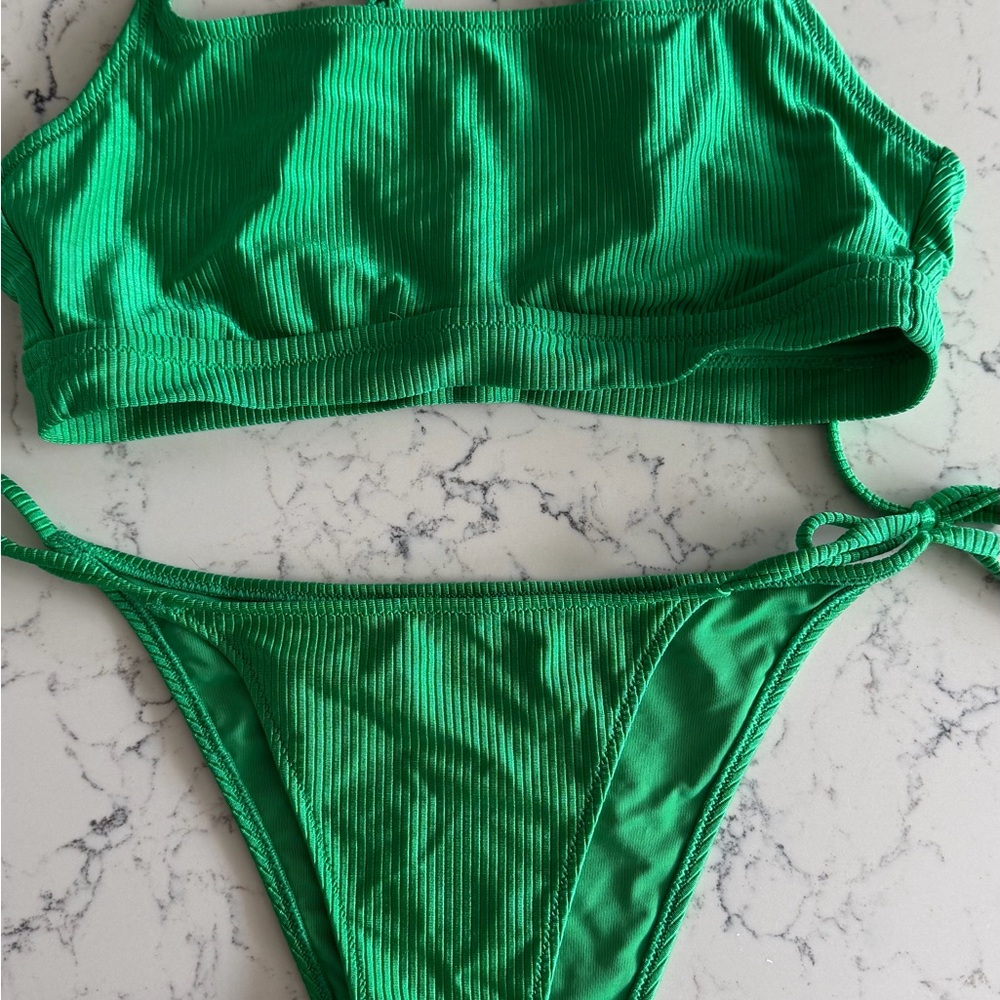aerie Green Ribbed Bikini Set